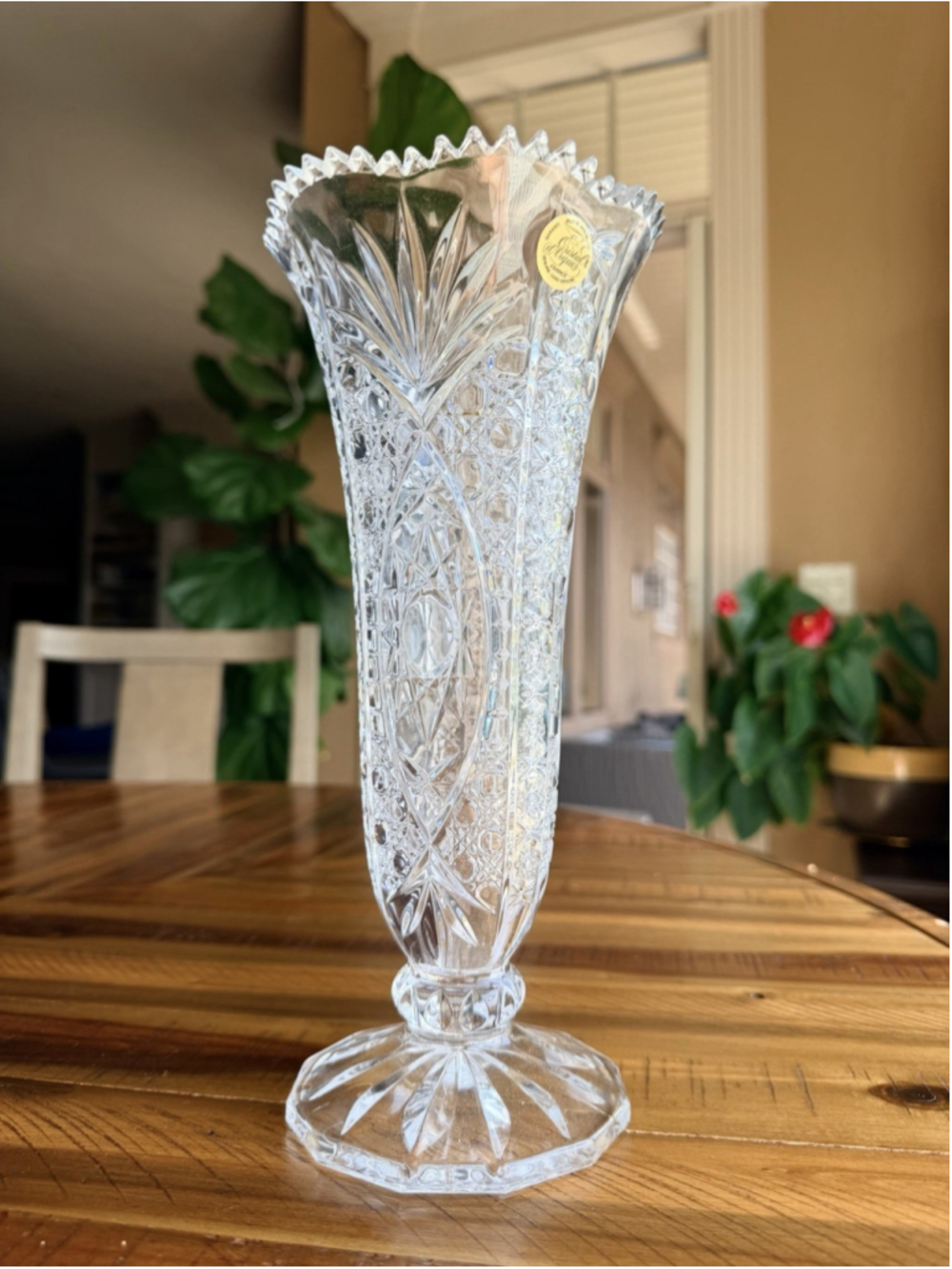 Vintage Cristal D’Arques 10” Footed 24% Genuine Lead Crystal Vase Sawtooth Mouth
